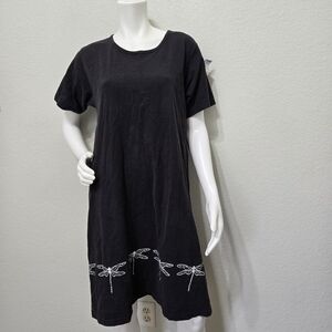 Vintage Michigan Rag A-line Black Dragonfly Dress One Size